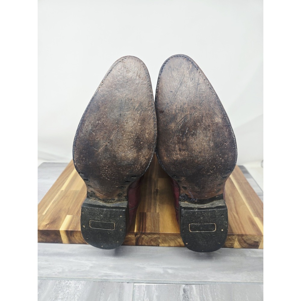 Villano Burgundy Blood Red Eel Skin Western Cowboy Boots Mens Size 7.5 VINTAGE - Picture 10 of 12